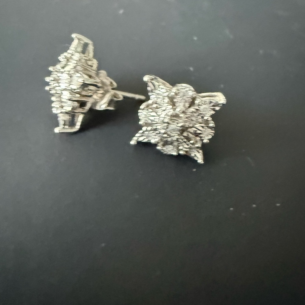 Diamond and Sterling Silver Floral Stud Earrings